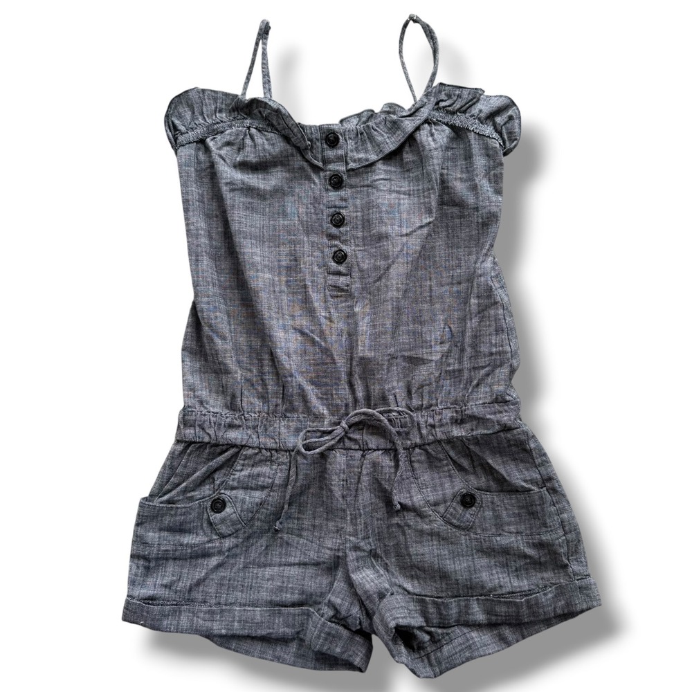 Speechless Women S Gray Chambray Ruffle Button Sleeveless Romper Summer Boho Y2K